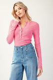 Mineral Washed Henley Bodysuit | Hot Pink