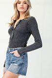 Mineral Washed Henley Bodysuit | Washed Black