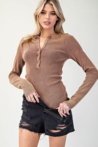 Mineral Washed Henley Bodysuit | Copper