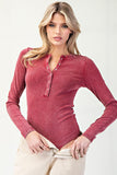 Mineral Washed Henley Bodysuit | Wine