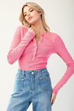 Mineral Washed Henley Bodysuit | Hot Pink