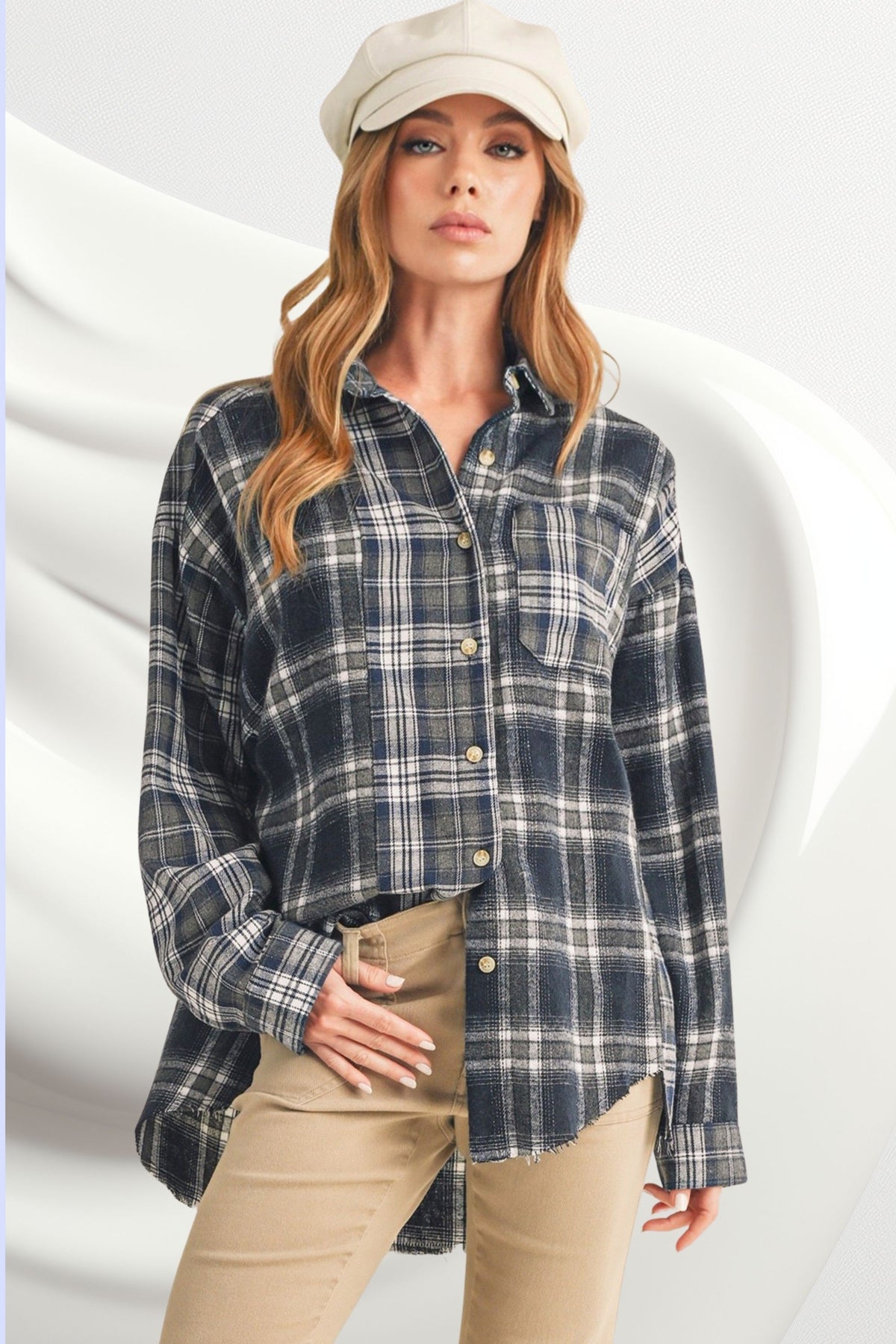 *Doorbuster Deal Splice Raw Hem Flannel | Navy