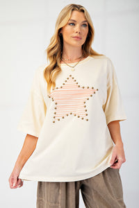 Star Studded Jersey Top | Cream