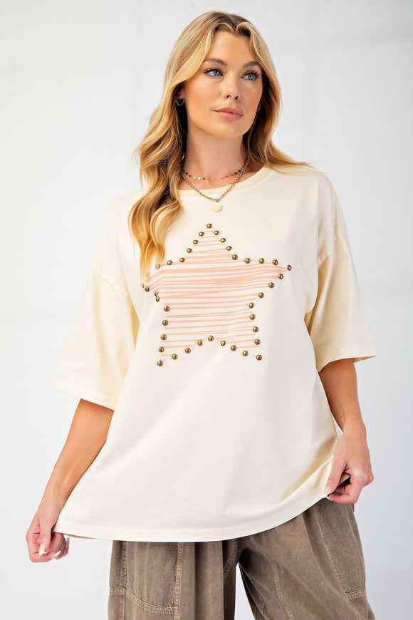 Star Studded Jersey Top | Cream