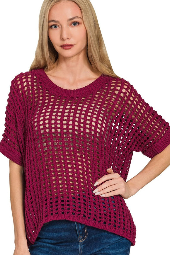 Crochet Sweater Top | Cabernet