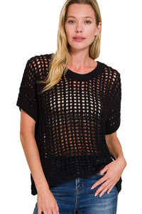 Crochet Sweater Top | Black