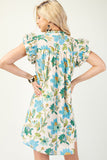 Floral Split Neck Dress | Blue