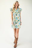 Floral Split Neck Dress | Blue