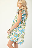 Floral Split Neck Dress | Blue