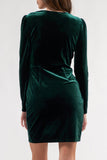Velvet Wrap Long Sleeve Dress | Hunter Green