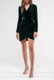 Velvet Wrap Long Sleeve Dress | Hunter Green