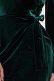 Velvet Wrap Long Sleeve Dress | Hunter Green
