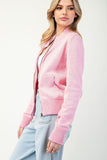 Ribbed Zip Up Fitted Cardigan | Pink