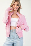 Ribbed Zip Up Fitted Cardigan | Pink