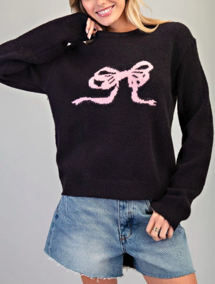 Bow Knit Sweater Top | Black