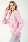Ribbed Zip Up Fitted Cardigan | Pink
