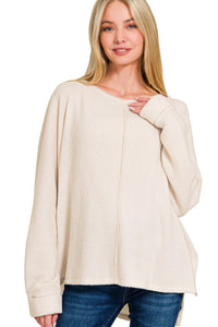 Ribbed Center Seam Top | Beige