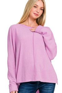 Ribbed Center Seam Top | Mauve