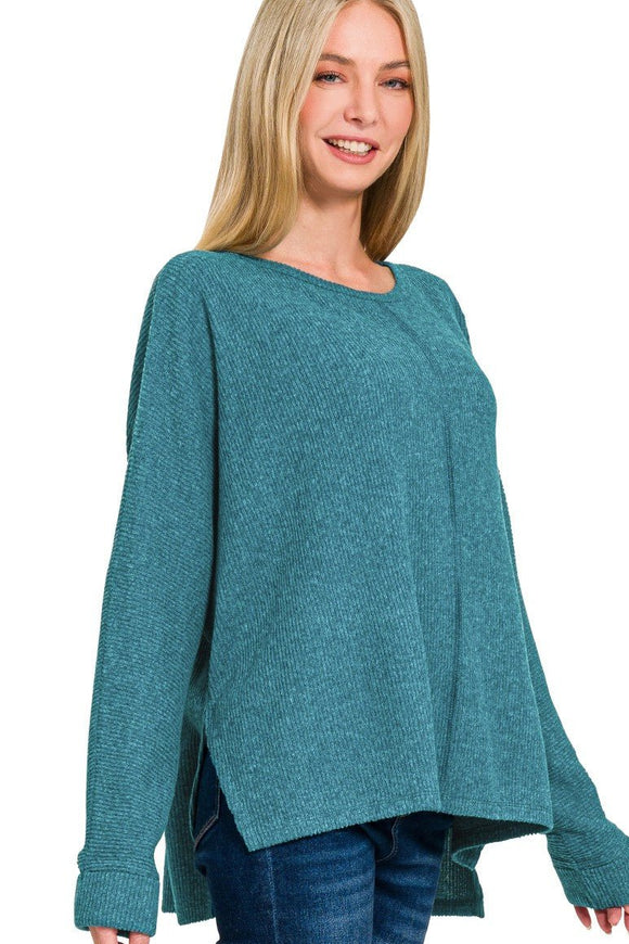 Ribbed Center Seam Top | Teal