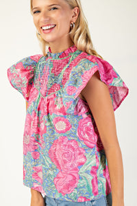 Floral Smocked Top | Pink Mix