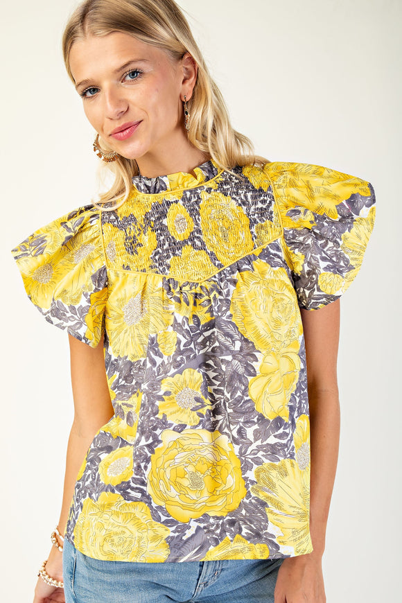 Floral Smocked Top | Yellow Mix