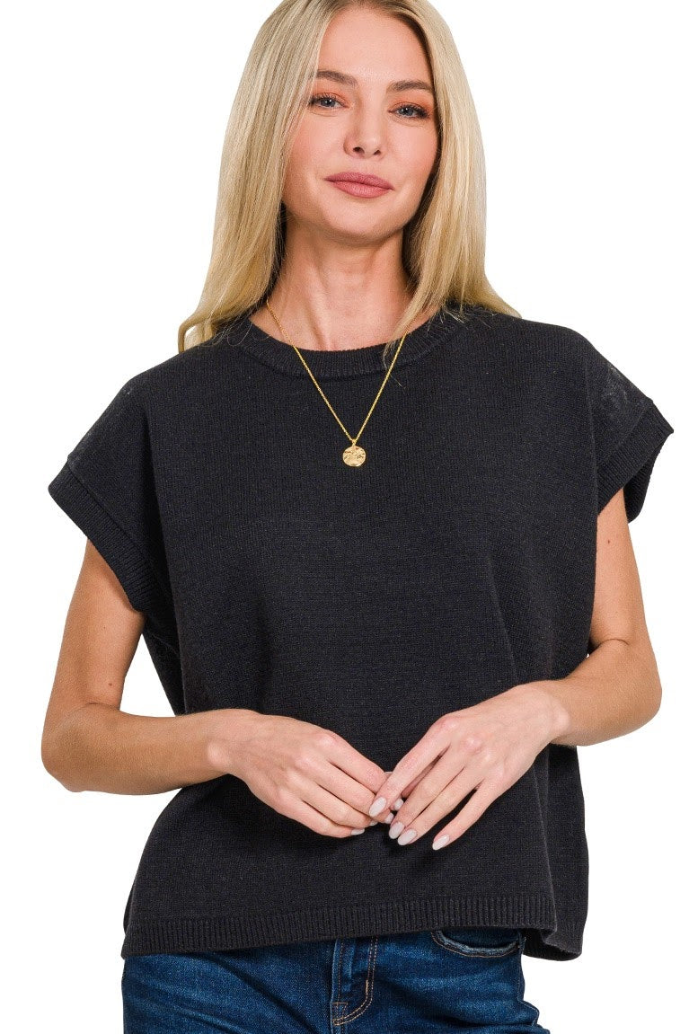 Oversized Sweater Vest Top | Black