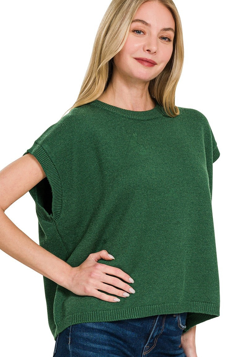Oversized Sweater Vest Top | Dark Green