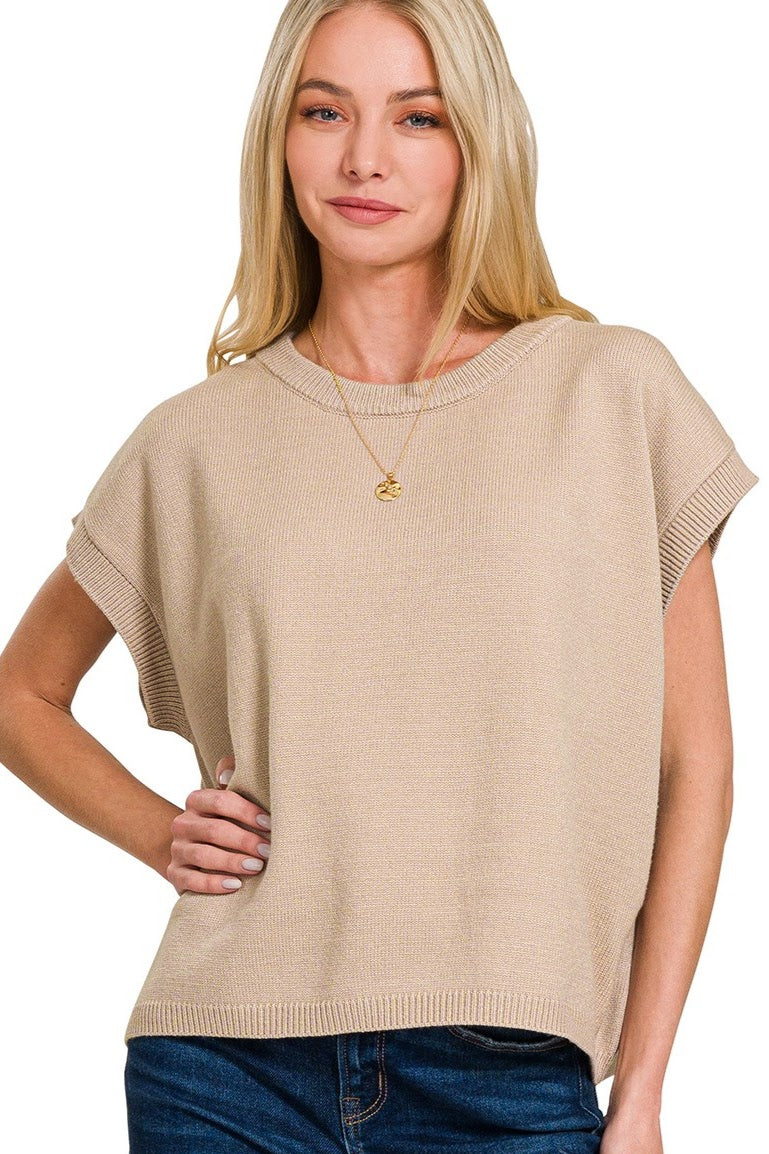 Oversized Sweater Vest Top | Light Mocha