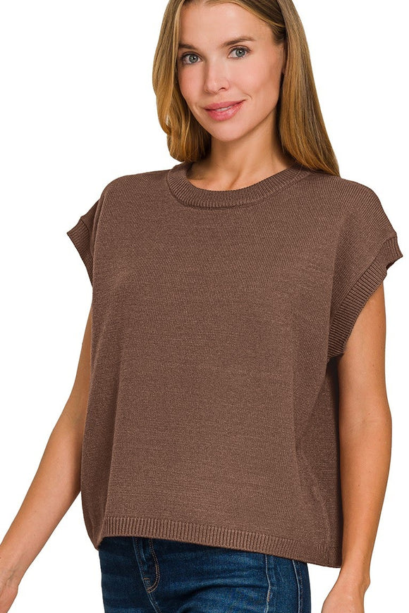 Oversized Sweater Vest Top | Brown