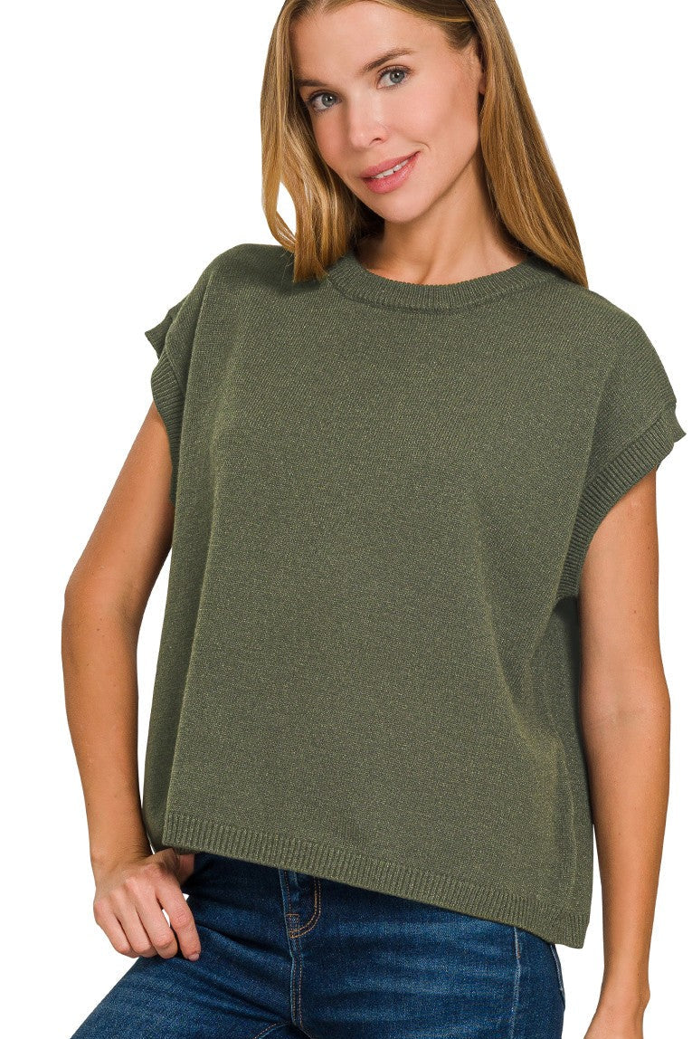 Oversized Sweater Vest Top | Olive