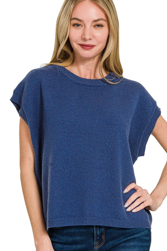 Oversized Sweater Vest Top | Blue