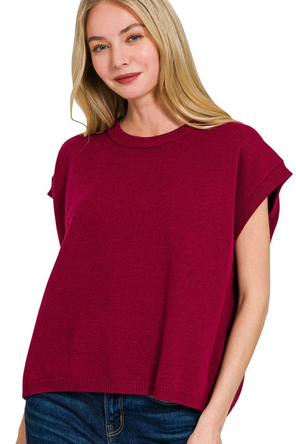 Oversized Sweater Vest Top | Cabernet