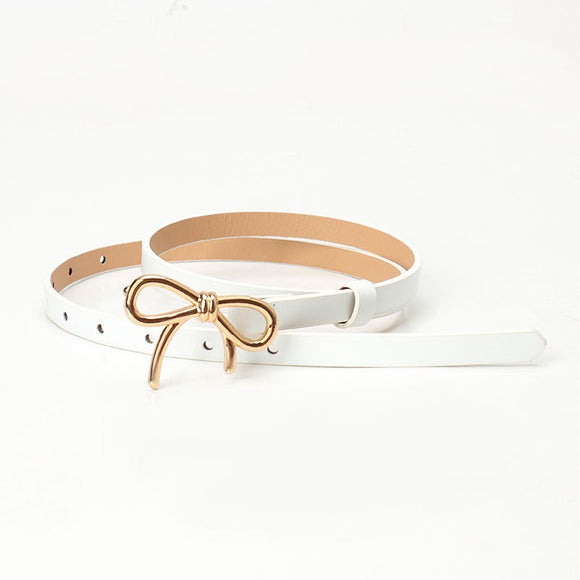 Faux Leather Bow Belt | White