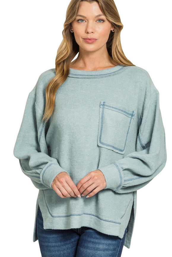 *DOORBUSTER DEAL | Brushed Hacci Hi Low Sweater | Blue Grey