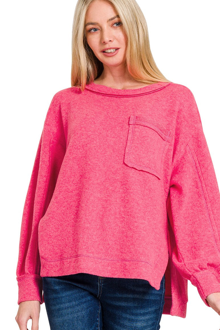*DOORBUSTER DEAL | Brushed Hacci Hi Low Sweater | Fuchsia