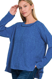 Brushed Exposed Seam Sweater | Blue