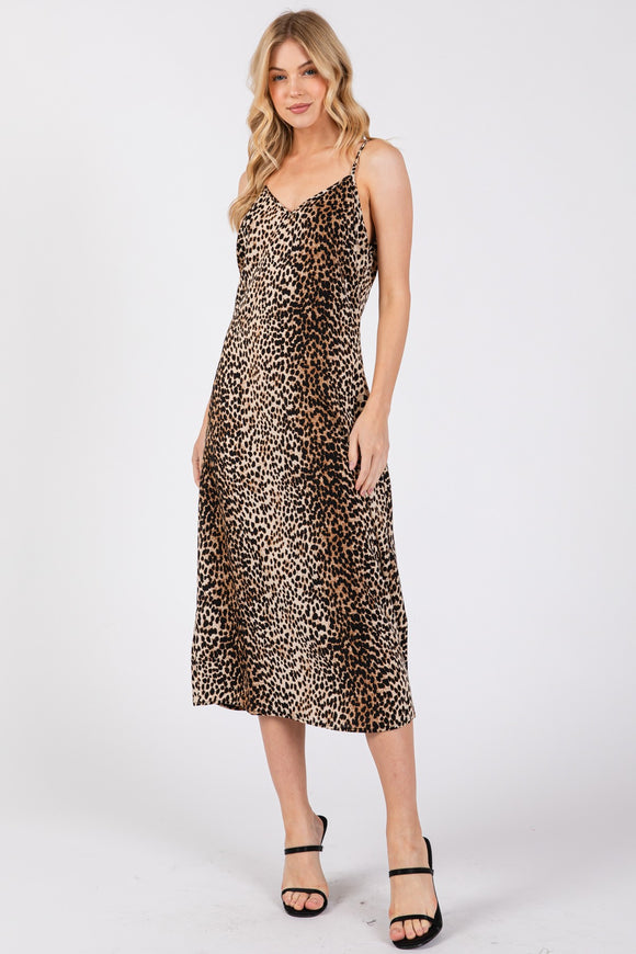 Satin Slip Midi Dress | Leopard