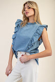 Ruffled Edge Denim Top | Light Wash