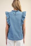 Ruffled Edge Denim Top | Light Wash