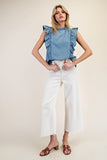 Ruffled Edge Denim Top | Light Wash