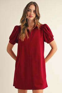 Jersey Collared Dress | Burgundy