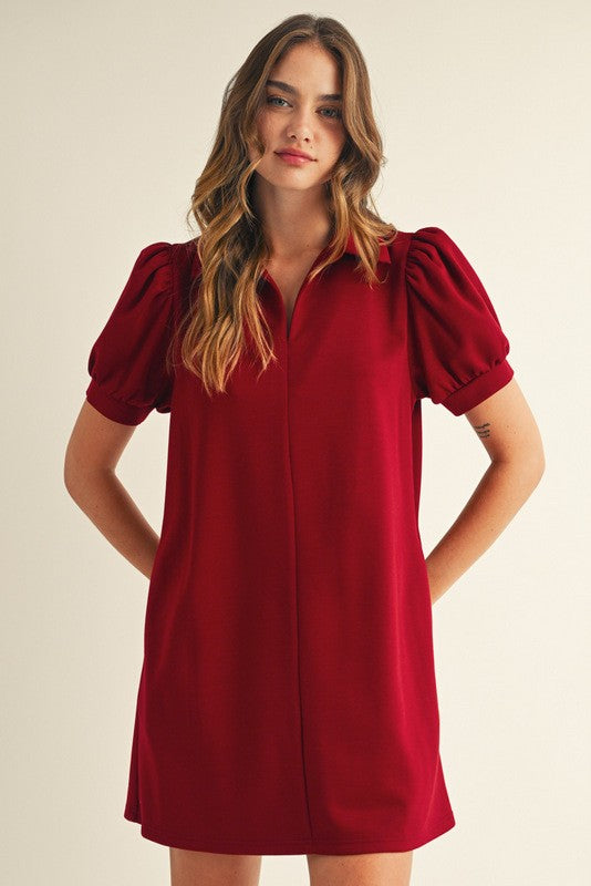 Jersey Collared Dress | Burgundy