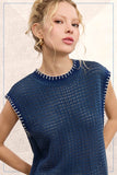 Crochet Knit Stitch Detail Top | Blue