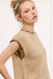 Crochet Knit Stitch Detail Top | Beige