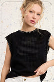 Crochet Knit Stitch Detail Top | Black