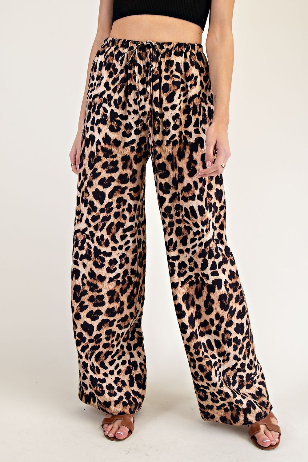 Leopard Straight Leg Pants | Brown+Black
