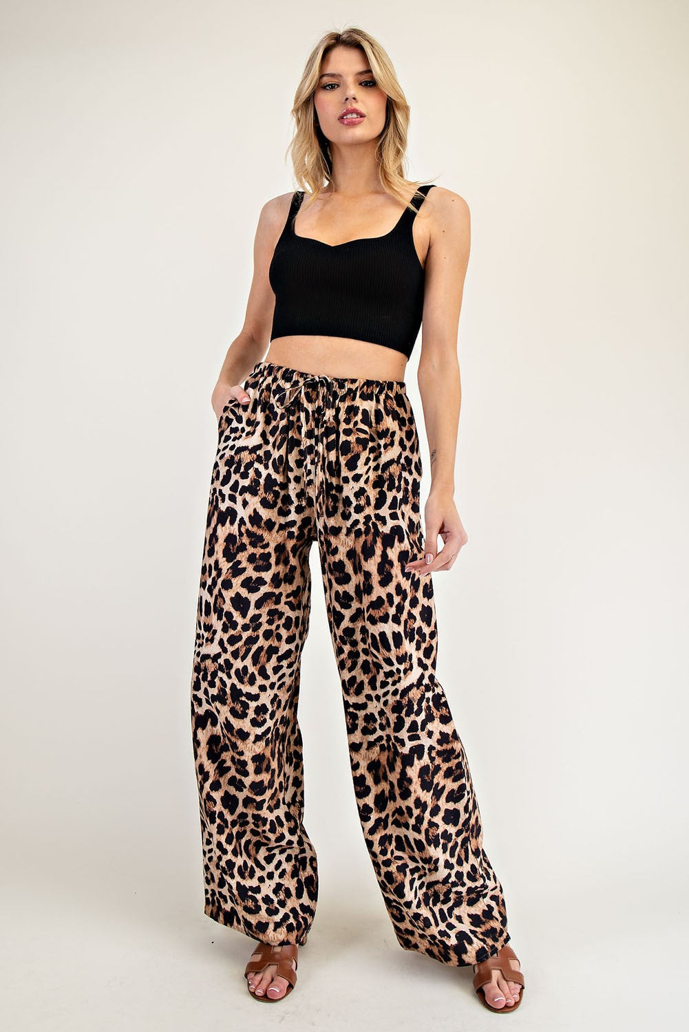 Leopard Straight Leg Pants | Brown+Black