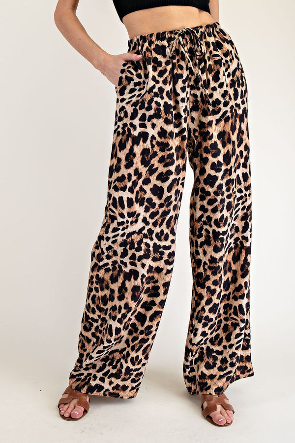 Leopard Straight Leg Pants | Brown+Black