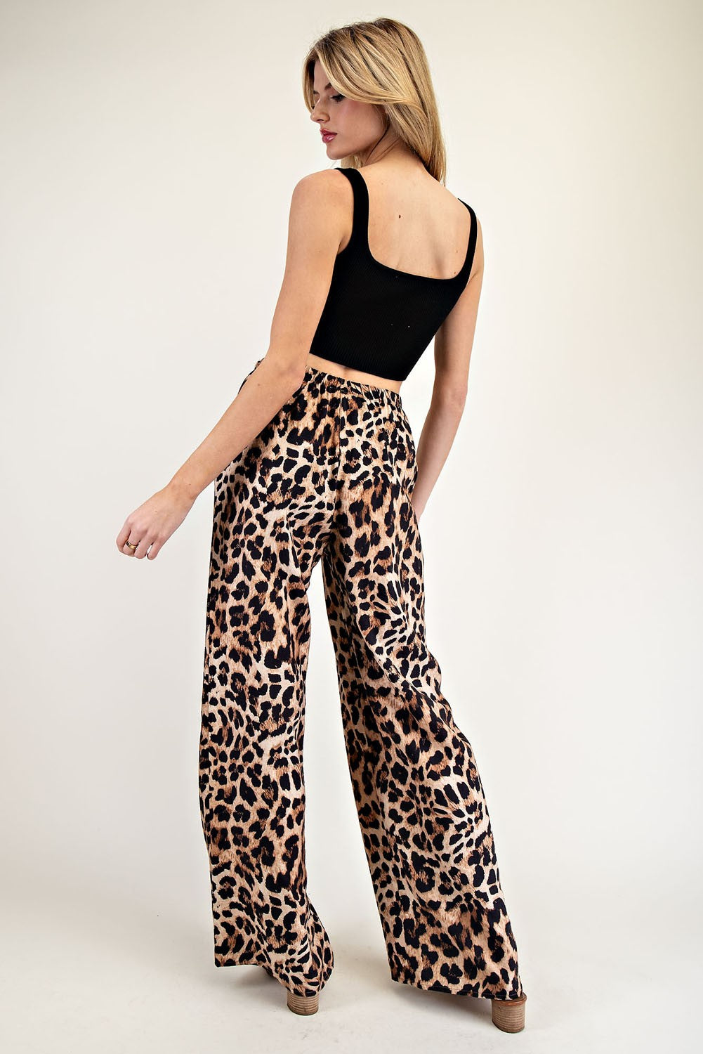 Leopard Straight Leg Pants | Brown+Black