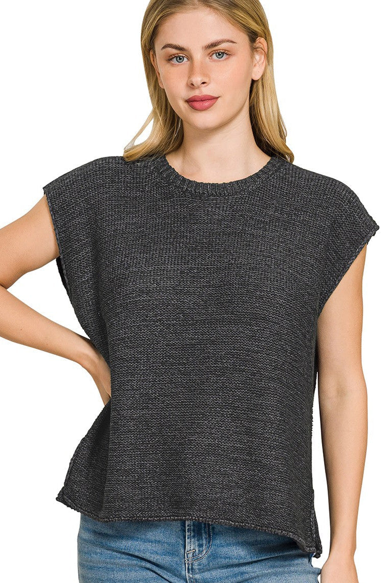Oversized Sweater Vest Top | Charcoal